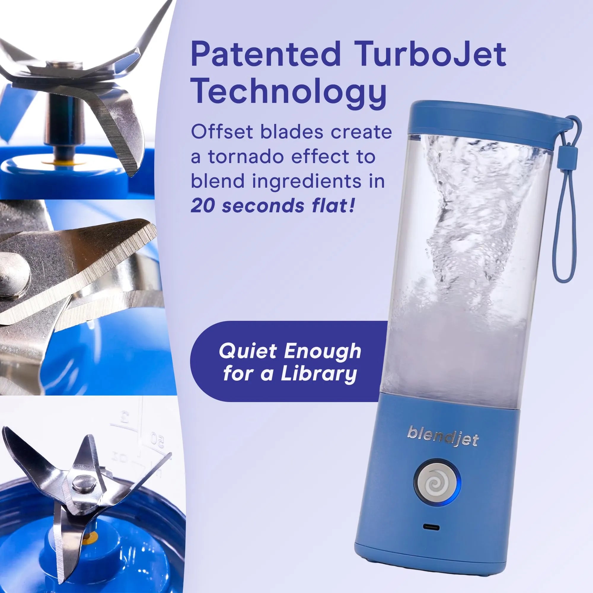 Blendjet V2 Portable Blender 16oz, Smoothie Maker, Fruit Blender, BPA-Free, 475ml, 200W, Sports Bottle, USB-C Rechargeable - Glacier