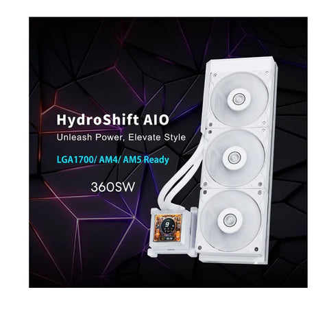 LIAN LI, Hydro-Shift LCD AIO 360mm Liquid CPU Cooler with 2.88" IPS LCD Screen - White