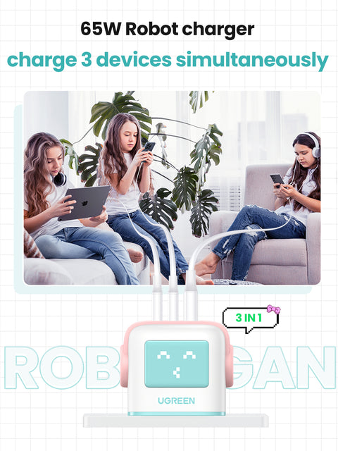 UGREEN Nexode 65W 3-Port GaN Fast Charger Pnk Ble UK35857