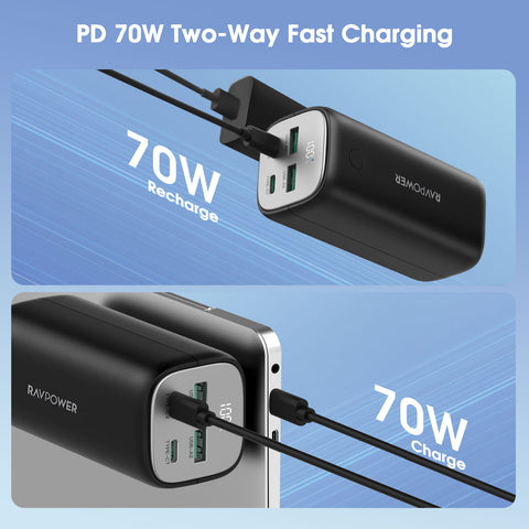 RP-PB208Pro 20000mAh GaN PD70W 4-Port Portable Charger Offline Black