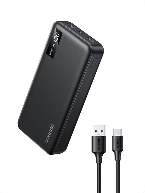 UGREEN 25683, 20000mAh Power Bank with Built-in USB-C Connector - Black