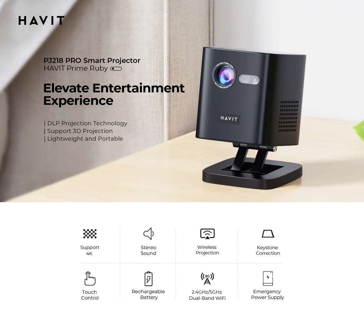 Havit PJ218 , Projector PRO (Black)