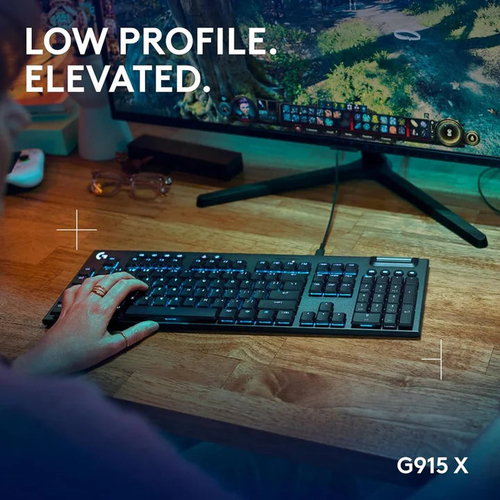 لوجيتك G915، X سلكية، لوحة مفاتيح ميكانيكية منخفضة الارتفاع للألعاب (مفاتيح لمسية) – أسود (تخطيط أمريكي)