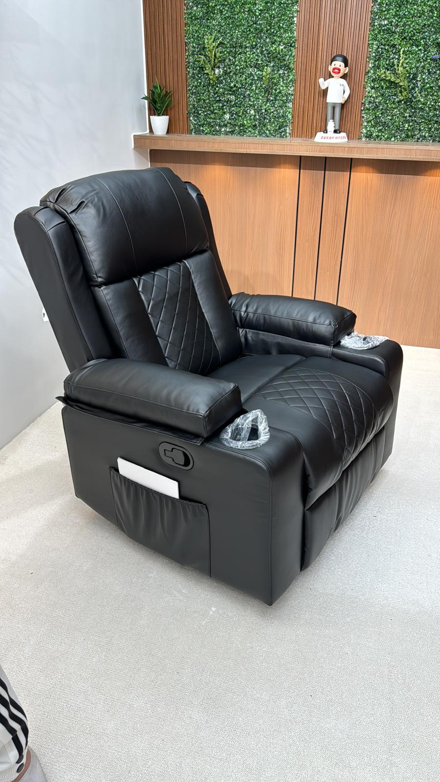 Black Bull Premium Sofa Swivel Rocker Recliner Size (H:107 W: 86 cm) – PU Black (Free Delivery)