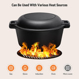 Westinghouse 5-Quart Pre-Seasoned Cast Iron Dutch Oven with 10.25-Inch Skillet Lid – Black