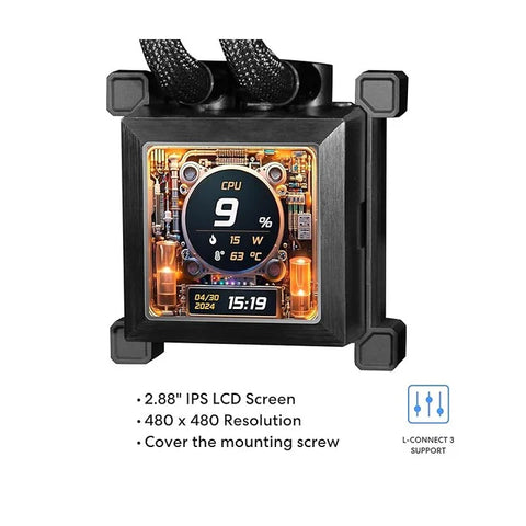 LIAN LI, Hydro-Shift LCD AIO 360mm Liquid CPU Cooler with 2.88" IPS LCD Screen - Black