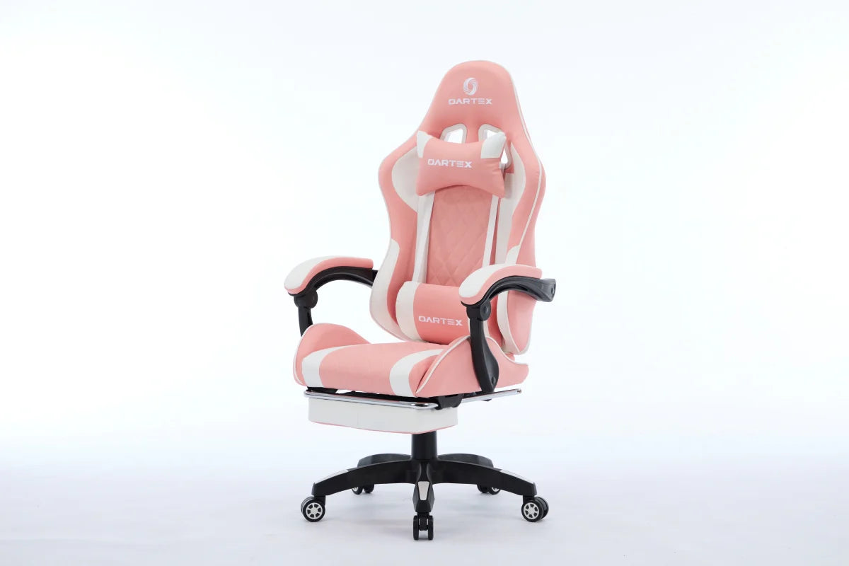 Oartex Model LD034 PVC Gaming Chair With Footrest - Pink & White