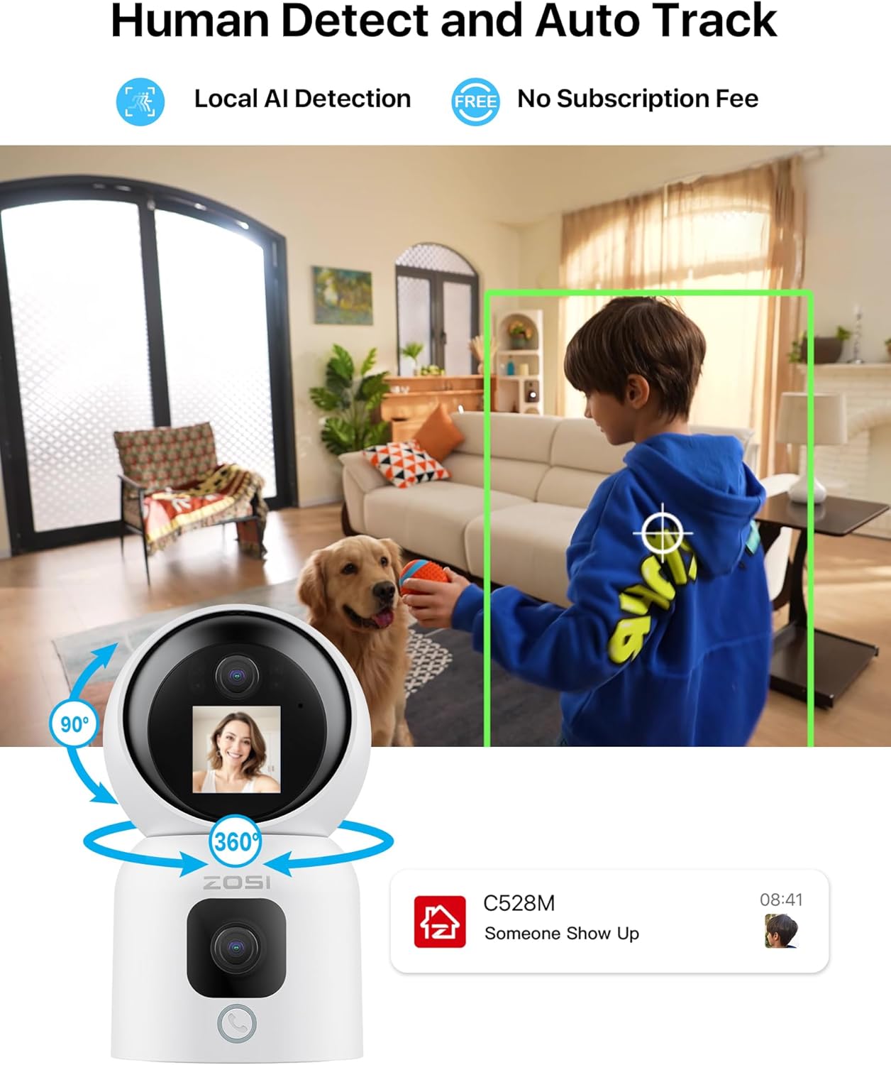 ZOSI INDOOR PT CAMERA WITH SCREEN,DUAL LENS 3MP+3MP