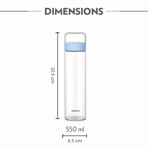 Borosil Borosilicate Glass Water Bottle with Leakproof Airtight Lid, Fridge Safe Wide Mouth Clear Bottle