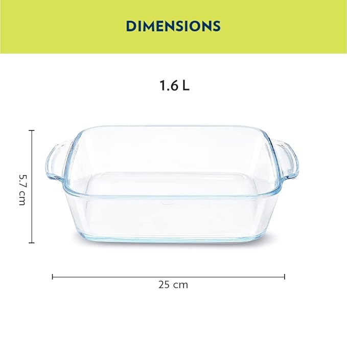 Borosil Square Borosilicate Glass Baking and Serving Dish with Handles – 1.6 L