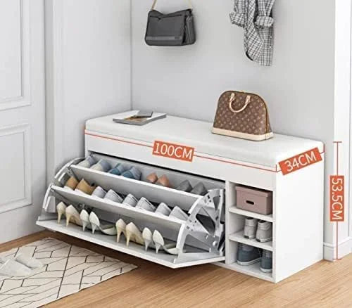 Drees Wooden Shoe Rack Bench with Foldable Seat, Fabric Cover, 100×34×53 cm