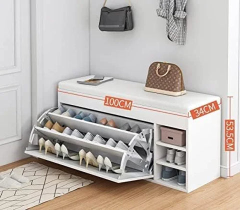 Drees Wooden Shoe Rack Bench with Foldable Seat, Fabric Cover, 100×34×53 cm