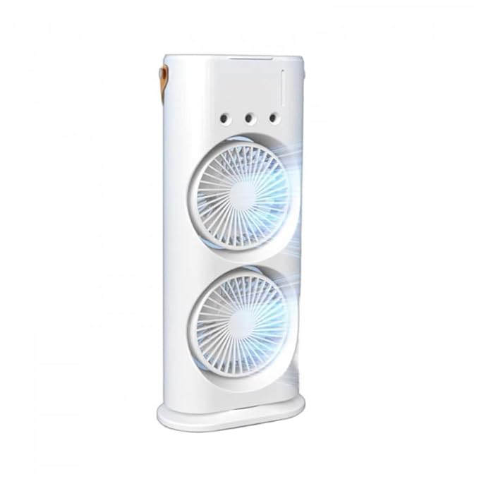 Mini Air Cooler Fan with Mist Spray Dual Fan Portable Air Cooler Adjustable Wind Speed & Spray Modes LED Light Cooling Fan for Home Office & Outdoor Use