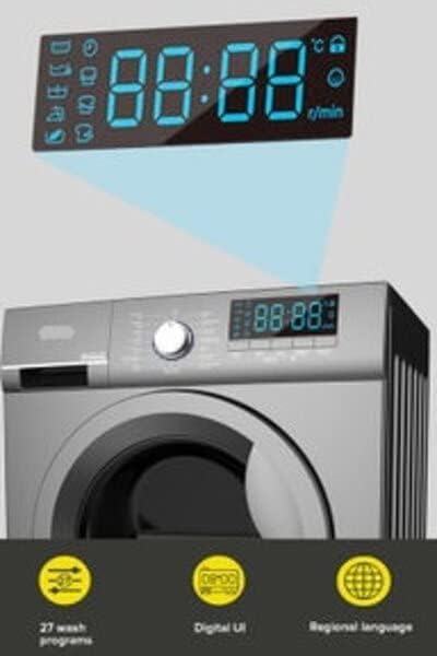 SHARP Front Load Washing Machine 9Kg 1200 RPM 16 Programs Silver