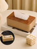Reversible Tissue Box Holder with Wood & Leather Finish | K2850