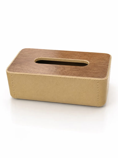 Reversible Tissue Box Holder with Wood & Leather Finish | K2850