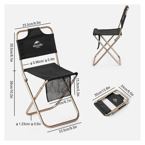 Naturehike MZ01 Foldable Stools With Back - Black