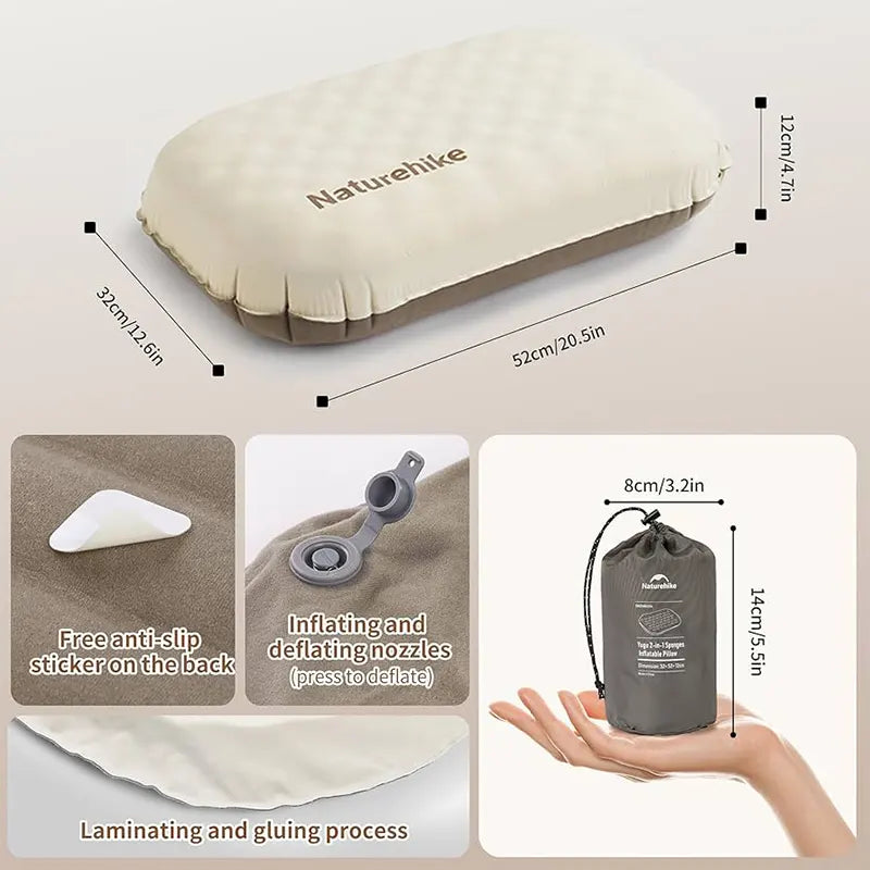 Naturehike Yugu 2-in-1 Sponges Inflatable Pillow - Champagne Brown (L)