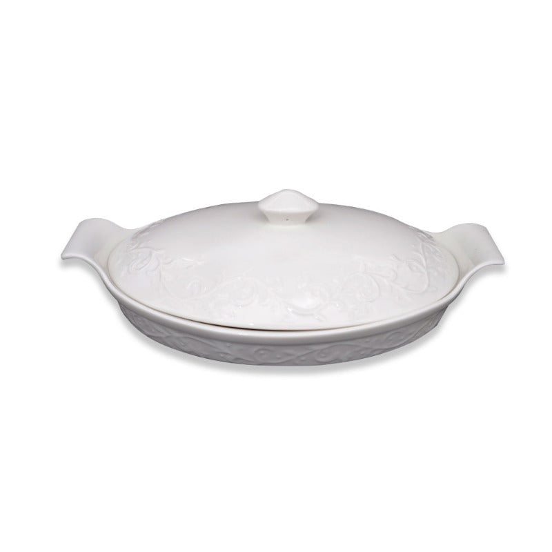 Porcelain Oval Plate With Cover - 13"