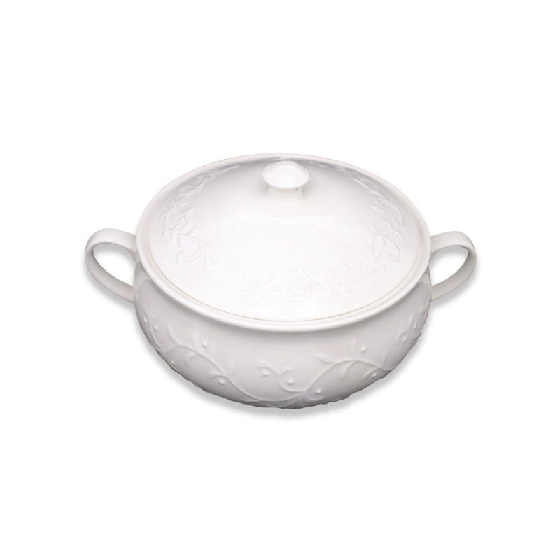 Flower Embossed Soup Tureen with Lid