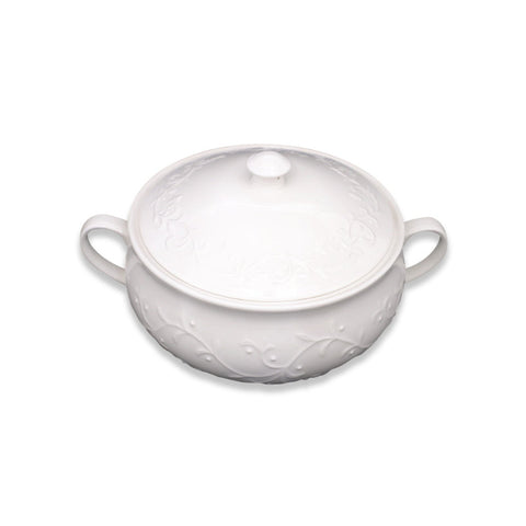 Flower Embossed Soup Tureen with Lid