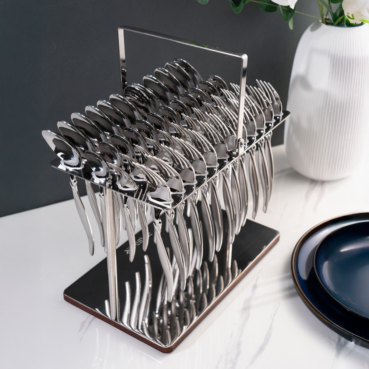 Arshia TM1401S-3485, 48-Piece Silver Cutlery Set With Stand