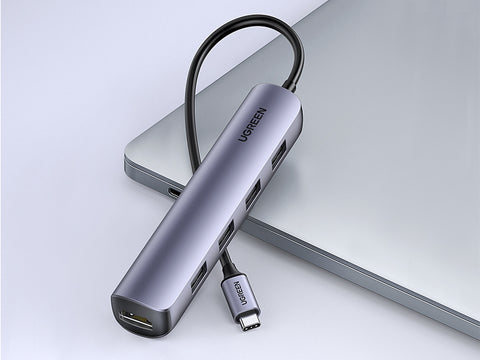 UGREEN CM417, USB-C to 4*USB 3.0+HDMI Adapter - Gray