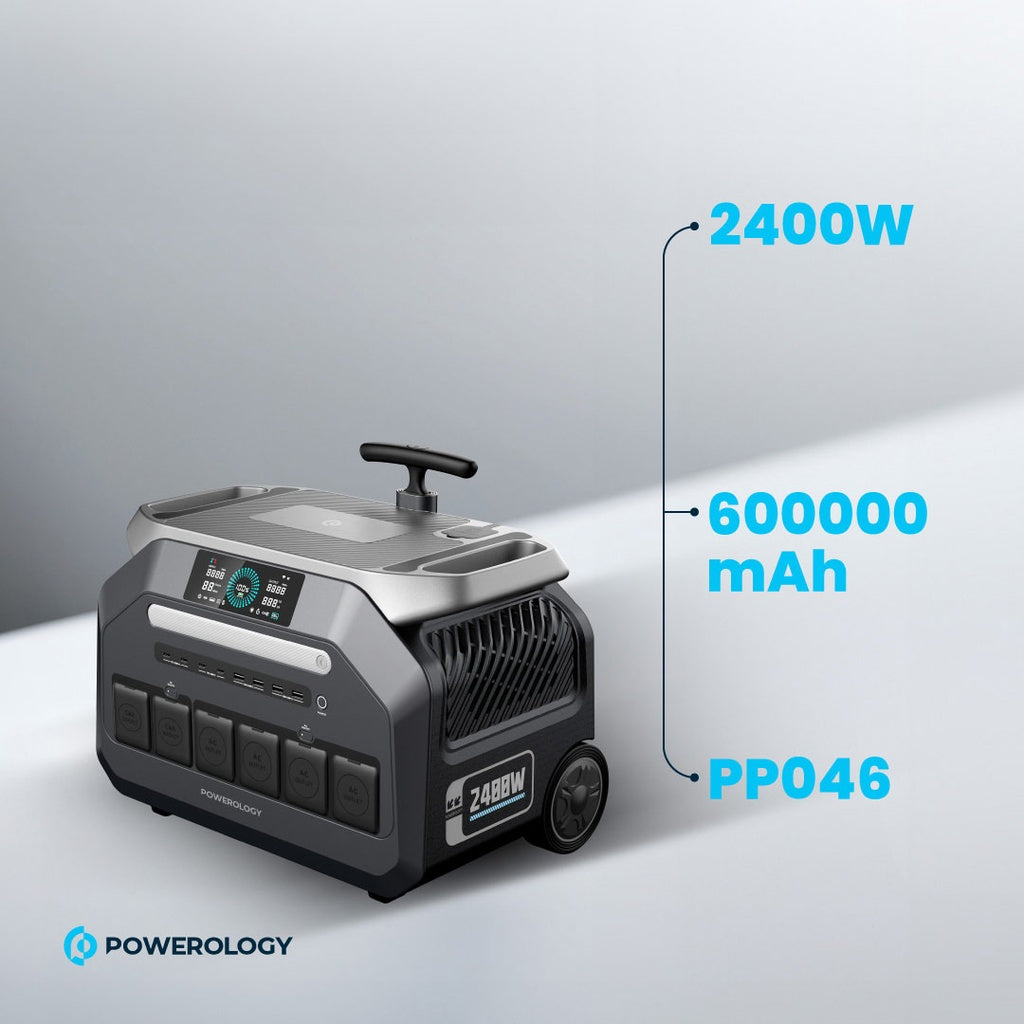 Powerology 600000mAh Solar Portable Generator - 2400W, 4 AC Sockets