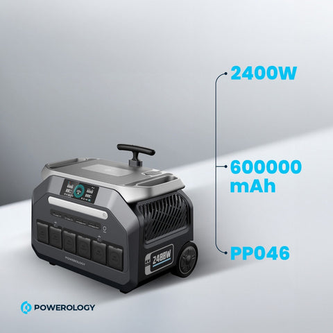 Powerology 600000mAh Solar Portable Generator - 2400W, 4 AC Sockets