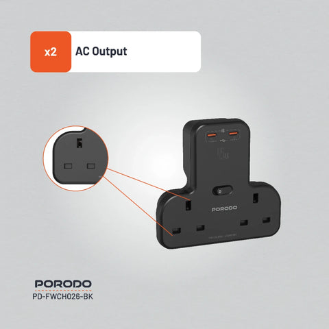 Porodo Multi-Port Wall Socket - Black