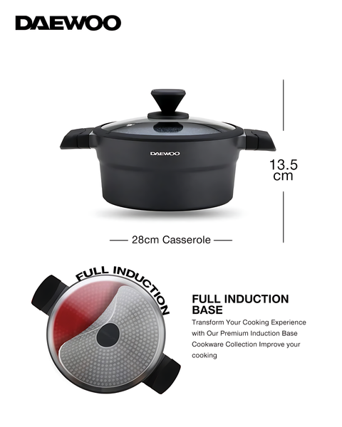 Daewoo Granite Casserole with Lid - 28 cm - Black