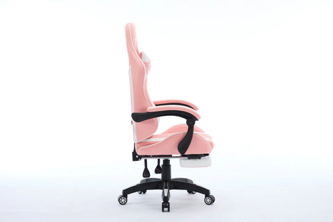 Oartex Model LD034 PVC Gaming Chair With Footrest - Pink & White