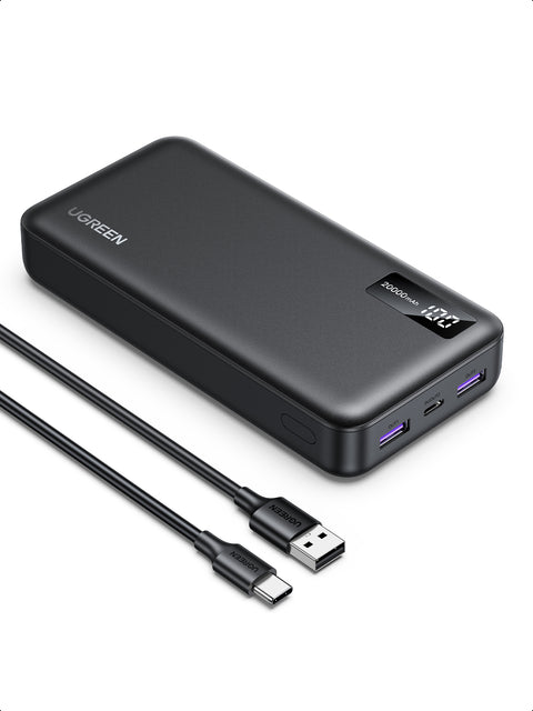 UGREEN 25683, 20000mAh Power Bank with Built-in USB-C Connector - Black