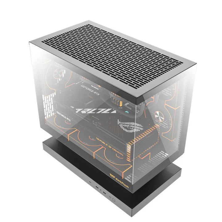 DarkFlash FLOATRON F1 Micro ATX Gaming Case - Black (Fans Not Included)