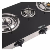 Wansa 3-N5-1608, 3-Burner Gas Stove – Black Glass Top, Auto Ignition, High-Efficiency Whirlwind Flame