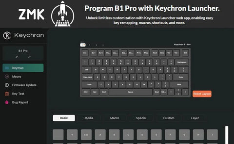 Keychron, B1 Pro Ultra-Slim Wireless 75% ZMK Custom Keyboard for Windows & Mac, English/Arabic - Space Grey