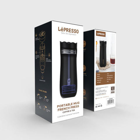 LePresso Insulated Mug with French Press - Black