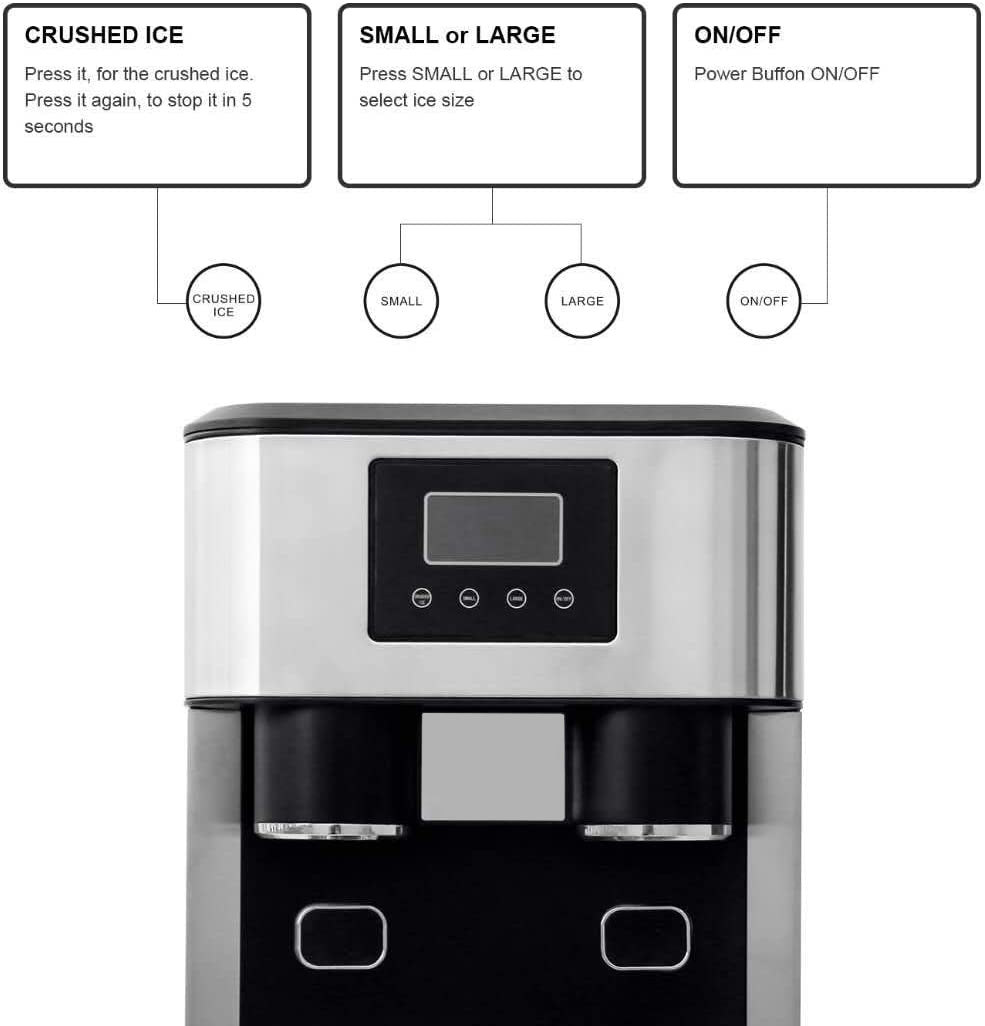 KKF, 3-in-1 Ice Maker with Crusher and Cold Water Dispenser, 1.8L Tank, 600g Storage