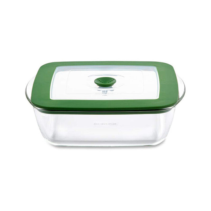 Borosil Square Borosilicate Glass Baking and Storage Dish with Green Airtight Lid