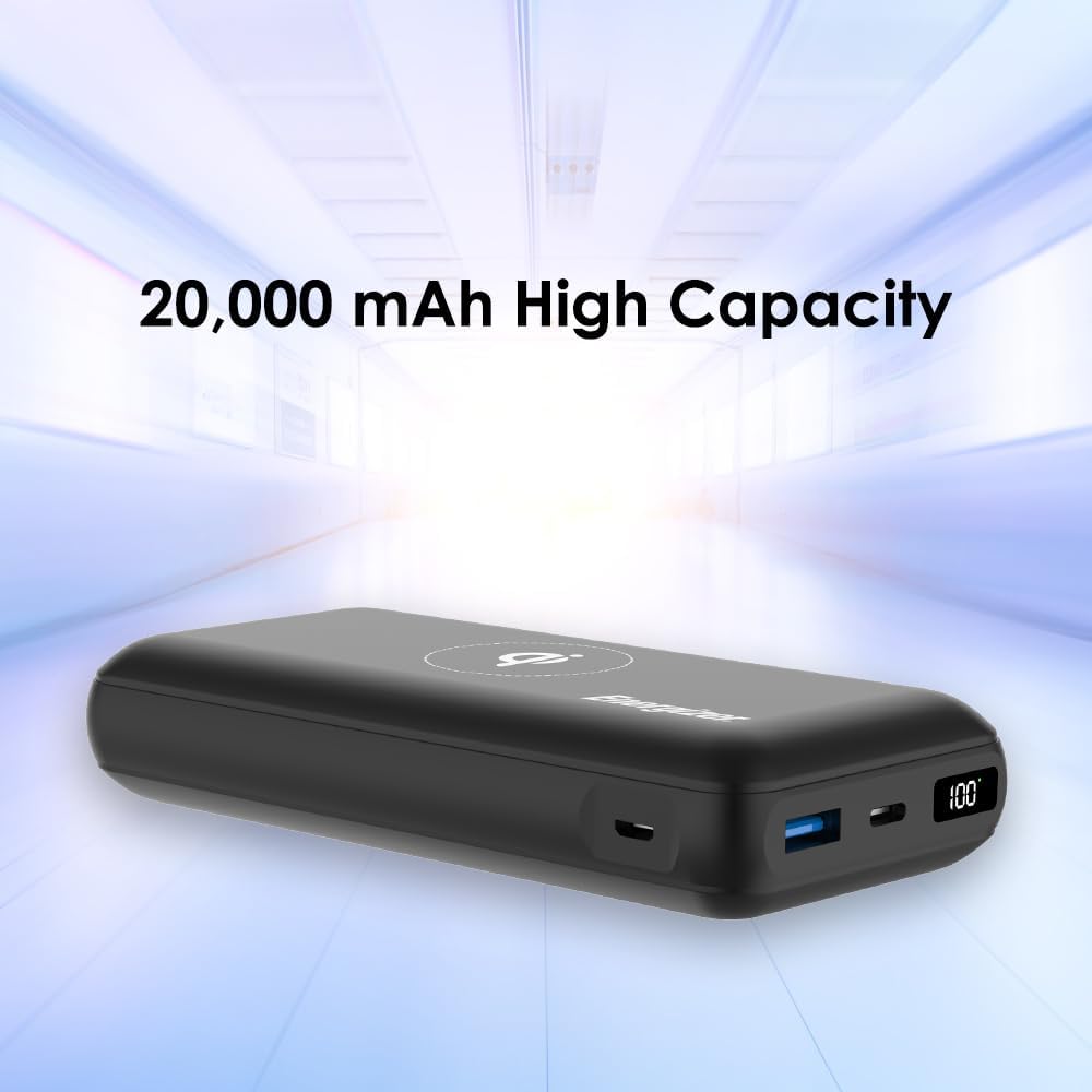 Energizer QE20008PQ_BK, 20000 mAh Wireless Power Delivery Power Bank 15W Max - Black