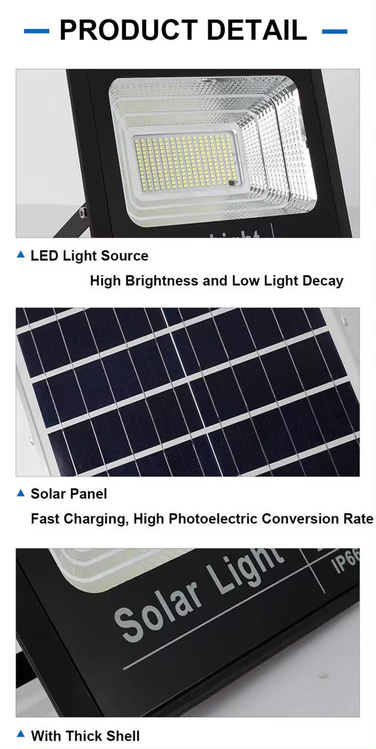 كشاف LED بالطاقة الشمسية بقدرة 300 واط مع جهاز تحكم عن بعد، ومستشعر ضوء ذكي وتصميم مقاوم للماء بمعيار IP67
