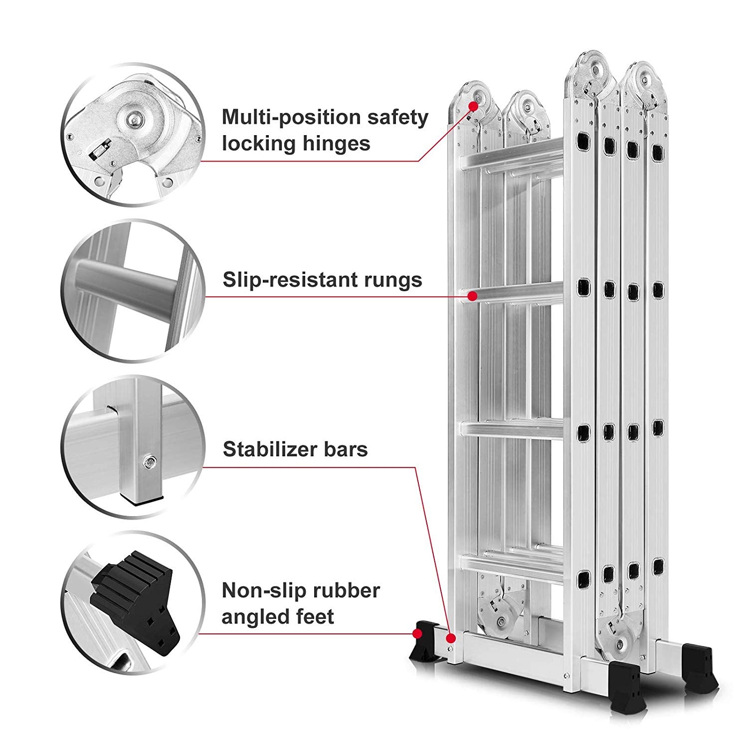 KKF, Multipurpose Foldable Aluminium Ladder – 6m Extendable Height, 150kg Load Capacity