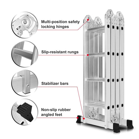 KKF, Multipurpose Foldable Aluminium Ladder – 6m Extendable Height, 150kg Load Capacity