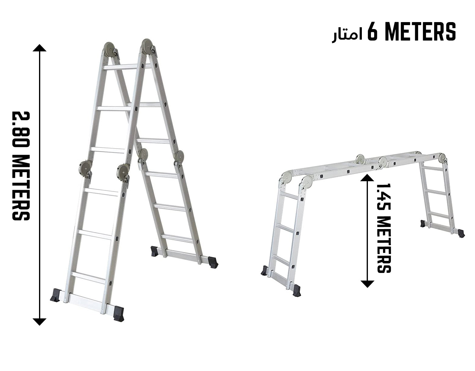KKF, Multipurpose Foldable Aluminium Ladder – 6m Extendable Height, 150kg Load Capacity