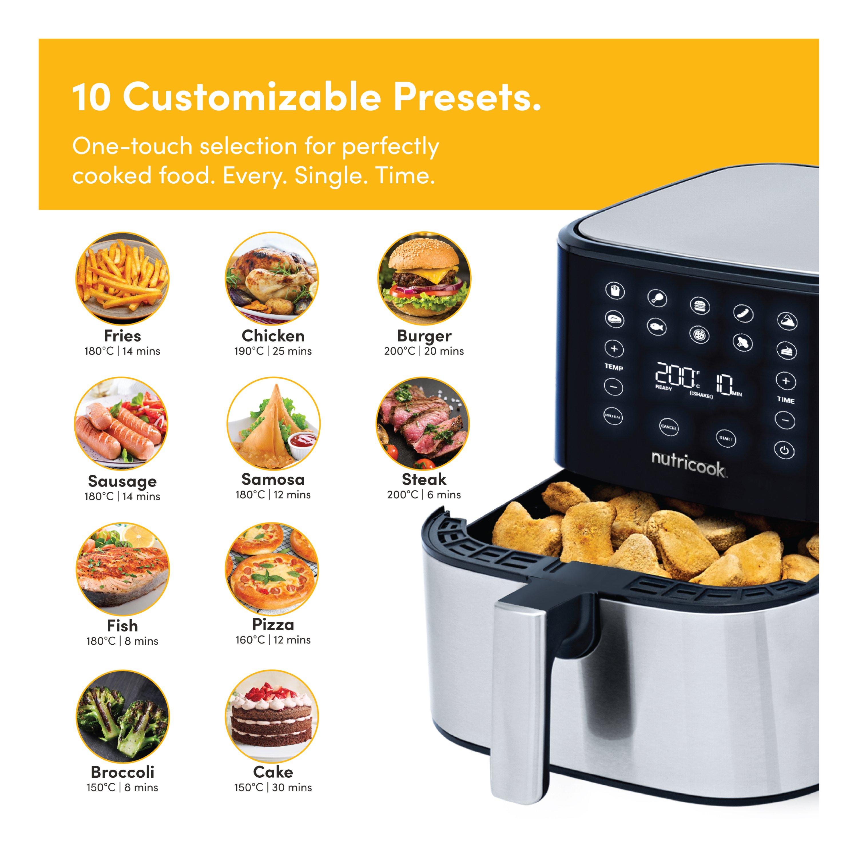 Nutricook, Air Fryer NC-AF205 – 1700W, 5.5L, SmartTemp, 10 Presets, Stainless Steel, Black