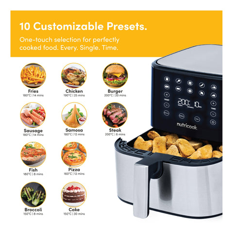 Nutricook, Air Fryer NC-AF205 – 1700W, 5.5L, SmartTemp, 10 Presets, Stainless Steel, Black