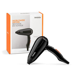 Babyliss Dc Dryer 2000W Black Travel Dual Voltage Fast Drying 2 Heat/ Speed Settings Nozzle Folding Handle Light