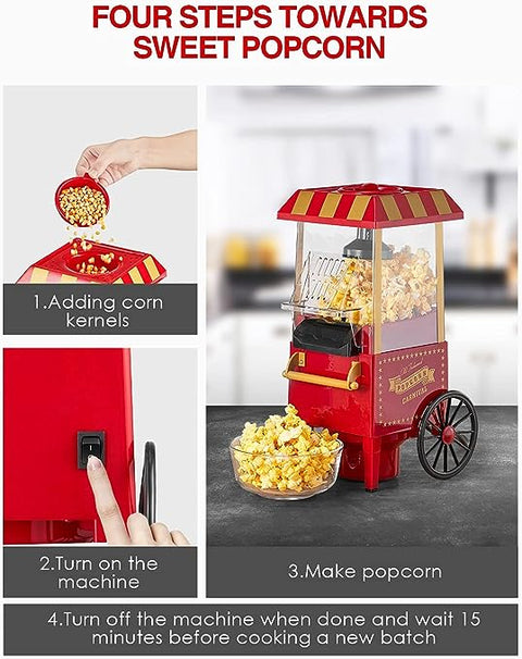 Retro Hot Air Popcorn Maker Machine - 1200W