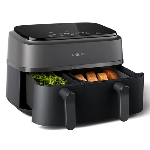 Philips Dual Air Fryer NA350/00 – 9L Dual Basket, 2750W RapidAir Plus, 8 Presets, Gray & Black