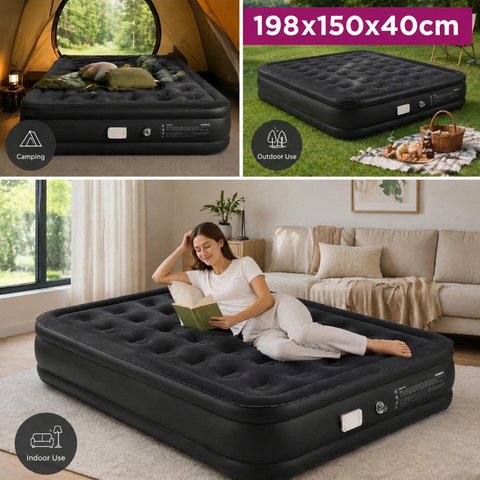 Double Inflatable Air Mattress with Electric Pump, Air Coil Support & 300 kg Capacity – 198 × 150 cm